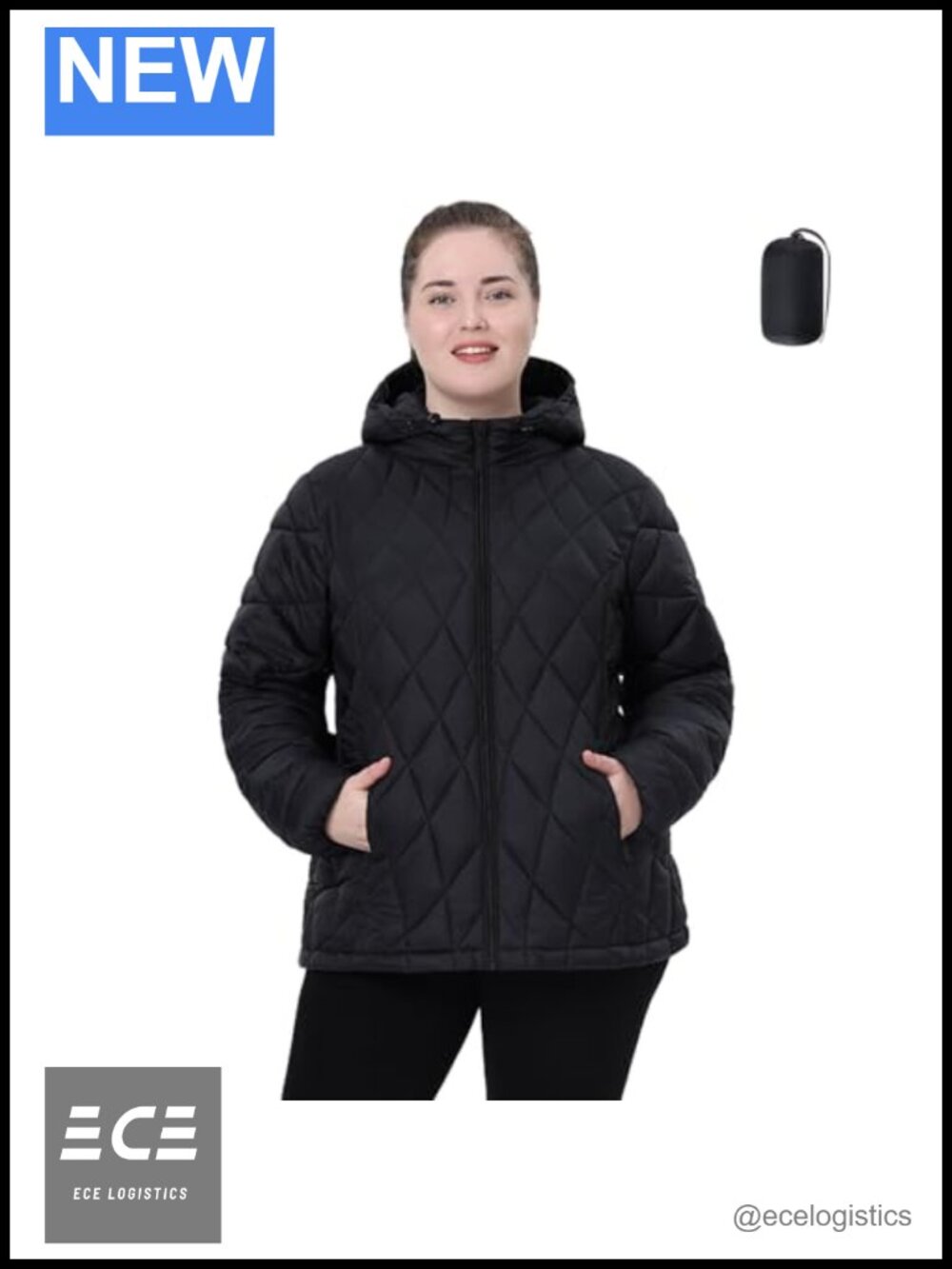 Plus Size Women's Packable Puffer Jacket Water-Resistant Lightweight Winter Coat